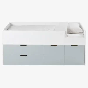 Lit Enfant Mi-hauteur XL Avec Rangements LIGNE PASSE-PASSE Blanc – Gris – Vertbaudet 10